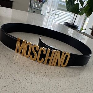 Moschino Black and Gold Italian Leather Belt
